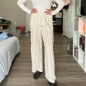 Lightweight cream and black pinstripe pants